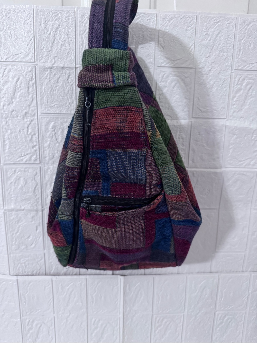 Multicolor Striped Sling Bag with Adjustable Shoulder Strap and Zip Closure